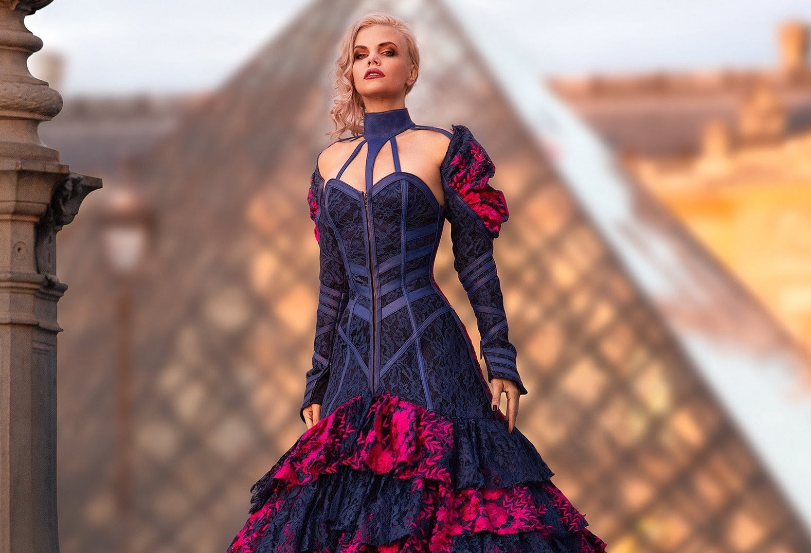 Jillian Ann wearing RITUAL custom couture gown in Paris
