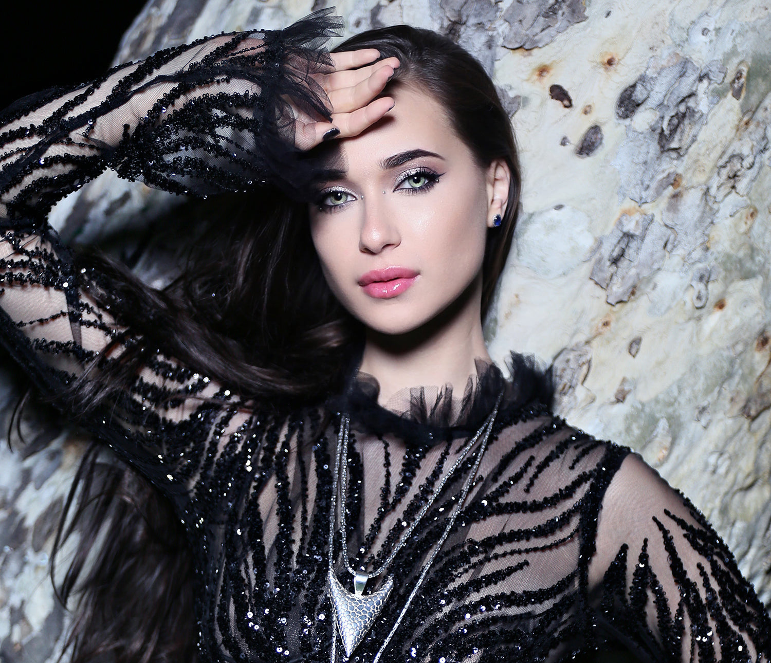 Gabrielle Roman shines in RITUAL Galactic Midnight Gown and Jewelry photographed by Clayton Beck