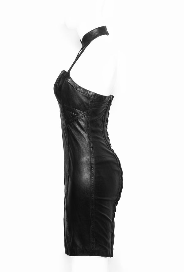 knee length dresses for ladies Cognac Faux Leather Button Down Mini Dress main image 1